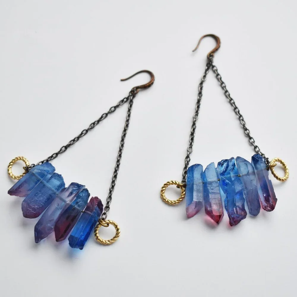 Raw crystal earrings dangle, statement quartz earrings